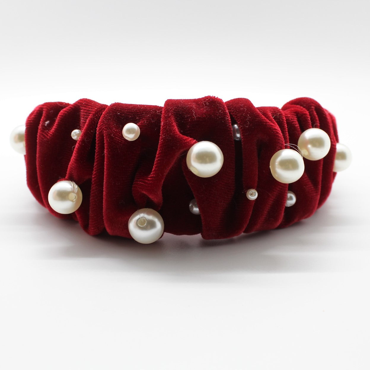 Glamorous Pearl Black Velvet Ruffle Headband