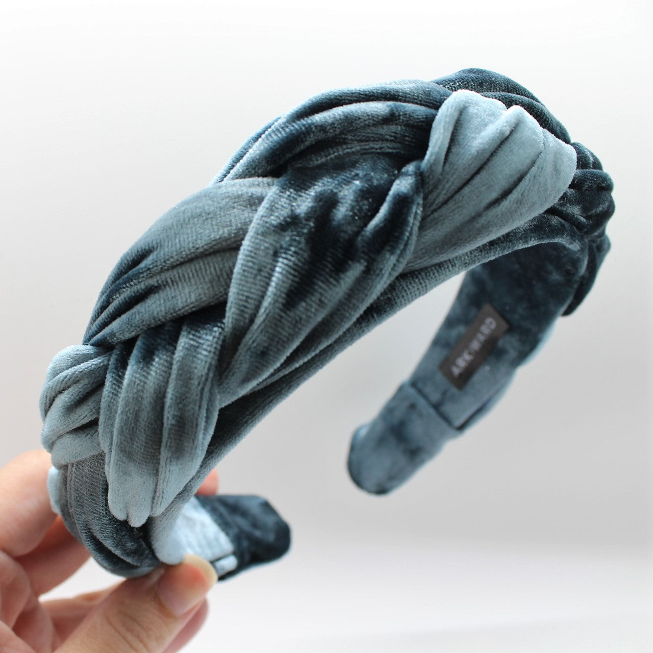 Silver Blue Velvet Braided Headband