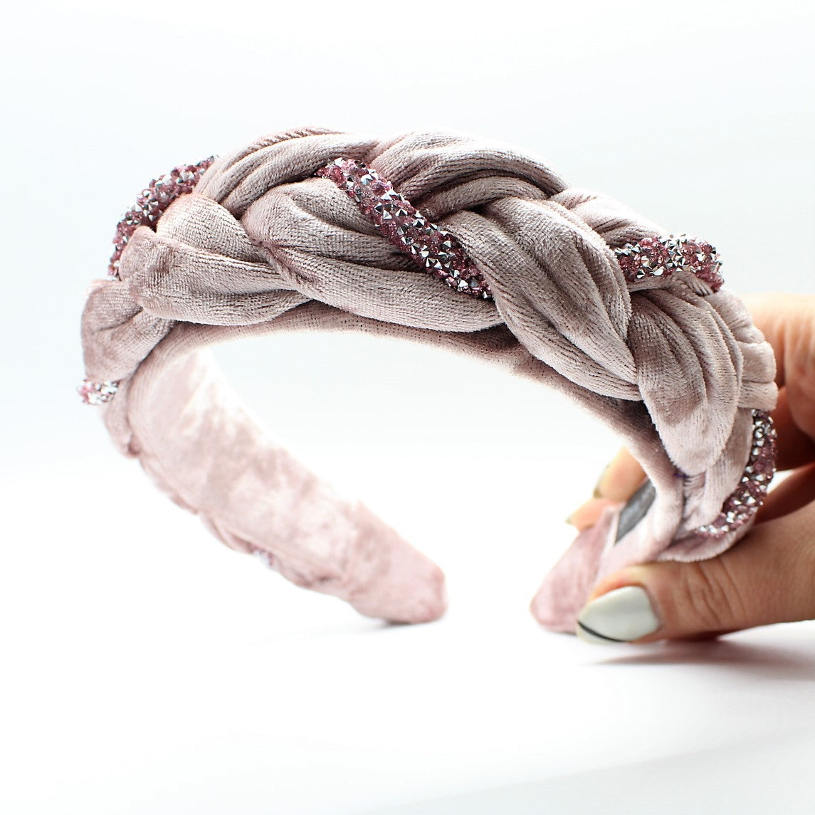 Pink Velvet and Rhinestones Headband