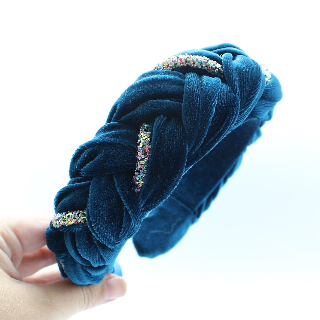 Teal Velvet and Rhinestones Headband