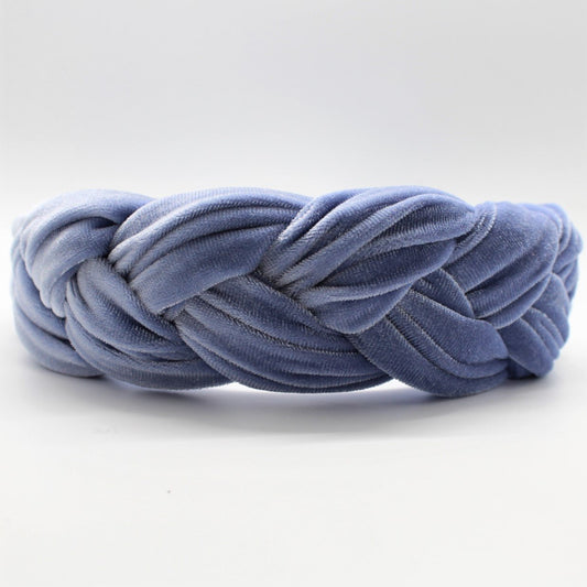 Steel Blue Velvet Braided Headband