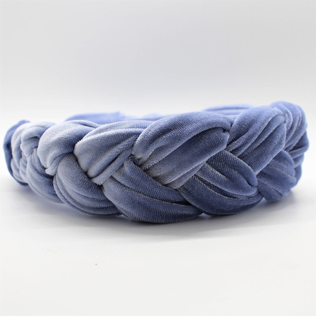 Steel Blue Velvet Braided Headband
