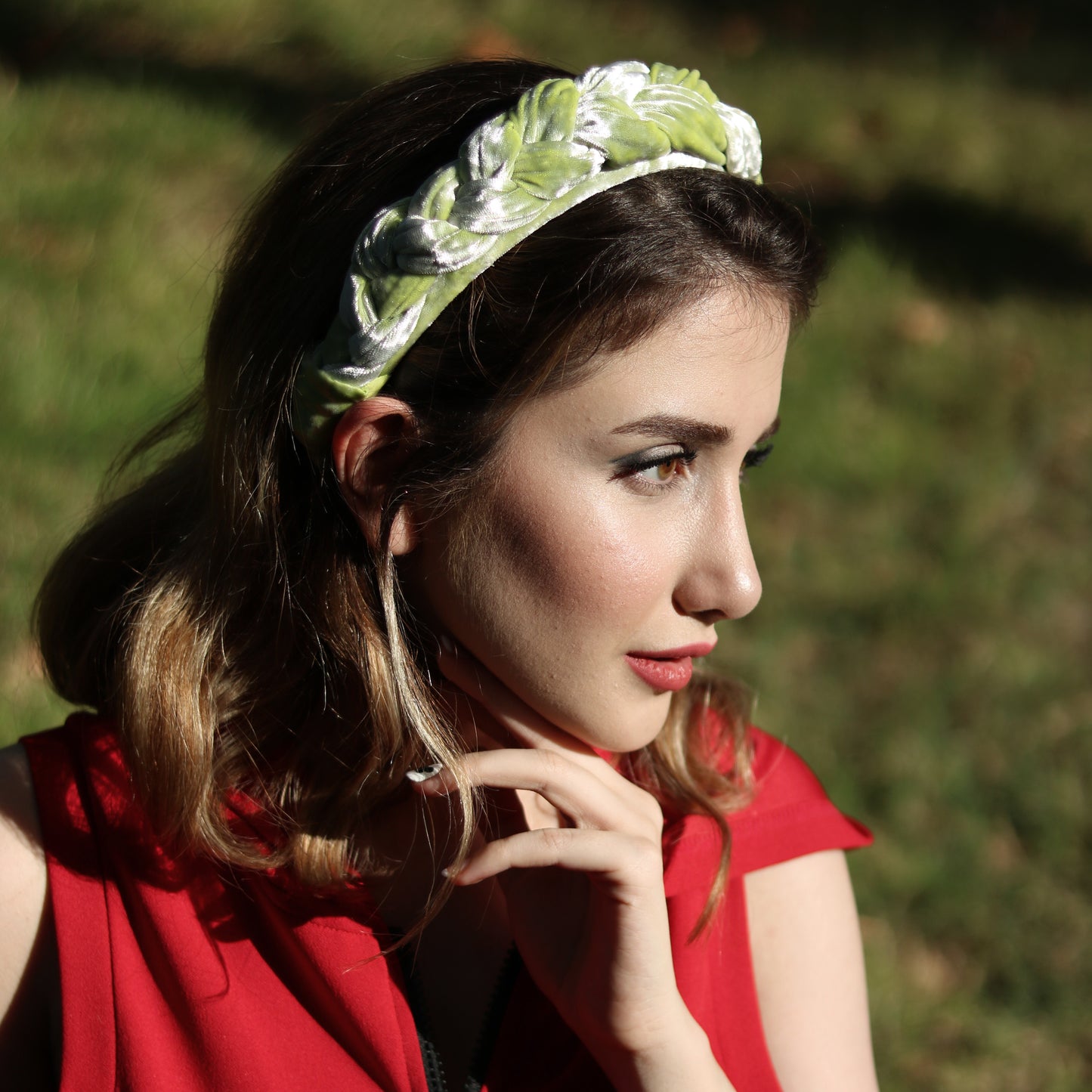 Pistachio Velvet Braided Headband